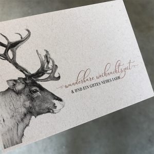 weihnachtskarte mit gedrucktel elch